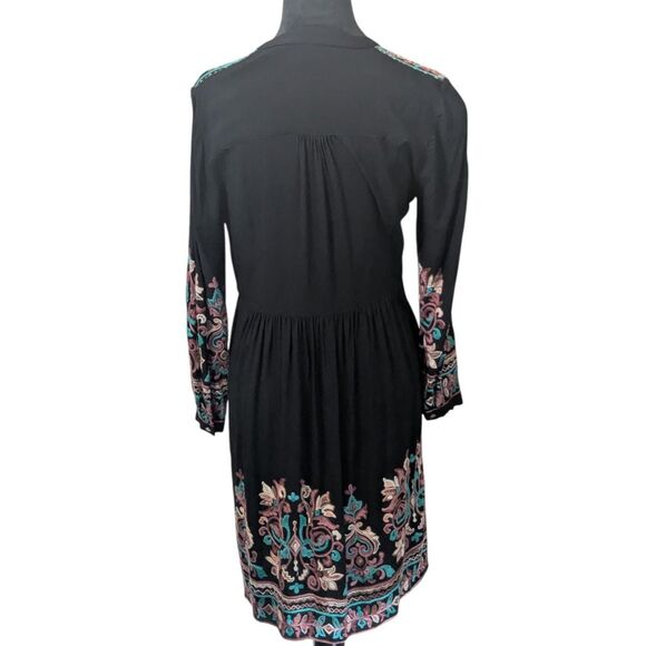 Anthropologie Embroidered Tunic Dress S Black Boho Luxe Floral Long Sleeve - Picture 8 of 8